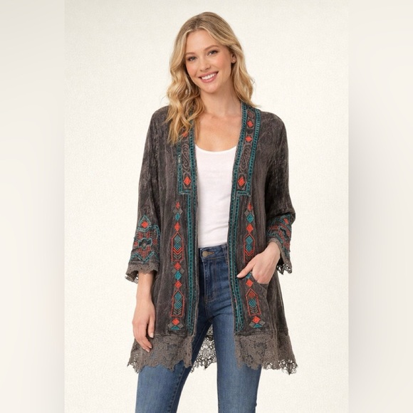 BKE Tops - BKE Boutique Embroidered Boho Open Front Duster Lace Hem Size S Sold at Buckle